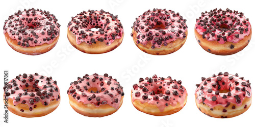Wallpaper Mural Set of Donut With Cherry Glaze And Chocolate Chips isolated on transparent png background collection set . Generative ai Torontodigital.ca