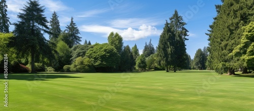 Park's verdant lawn provides a serene backdrop with ample copy space image.