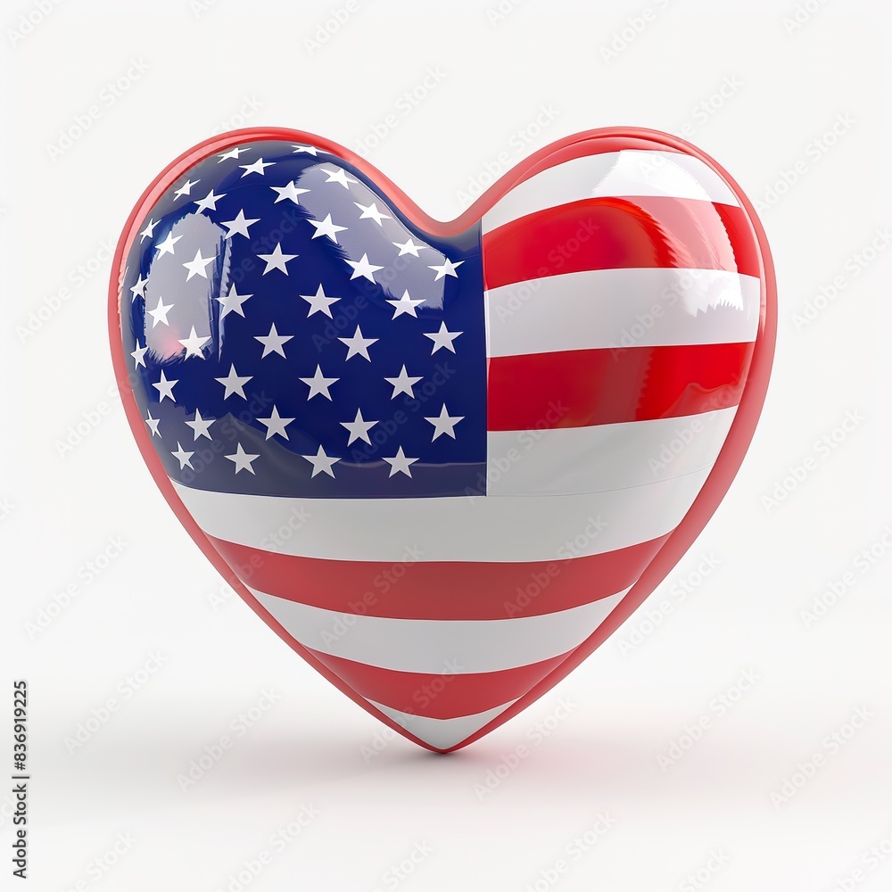 3d heart with the USA flag on it, white background 3d heart with the USA flag on it, white background