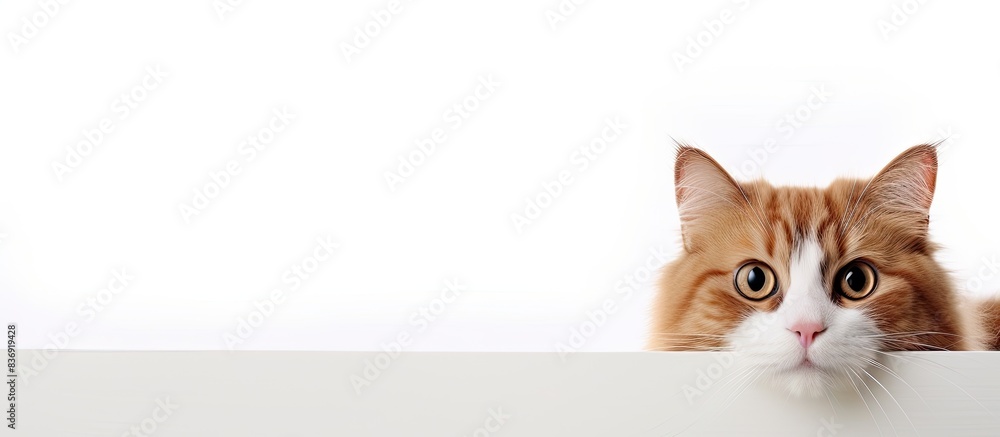 Naklejka premium Cat with a charming, amusing look on a white background, ideal for a copy space image.