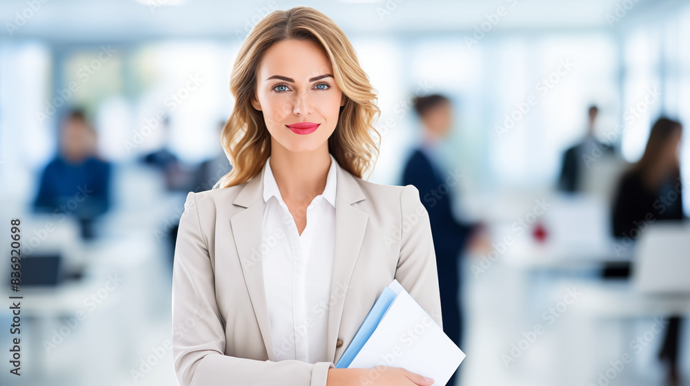 Confident and beautiful Businesswoman Leading Team Collaboration in Modern Office Setting. AI Generative. Confident and beautiful Businesswoman Leading Team Collaboration in Modern Office Setting. AI Generative.
