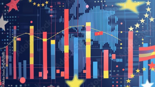 Colorful Abstract Financial Data Visualization with Graphs  Charts  and Global Map