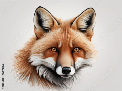 3d Illustration of line pencil drawing female face silhouette sharp shadows white background , cute fox head vector design , fox logo , red fox head design