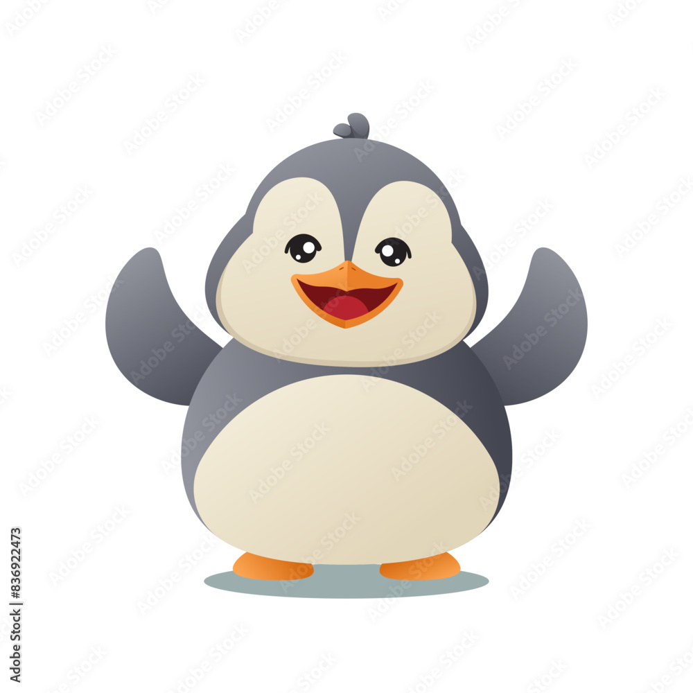 Fototapeta premium Little penguin character with a happy smile. Cute cartoon penguin