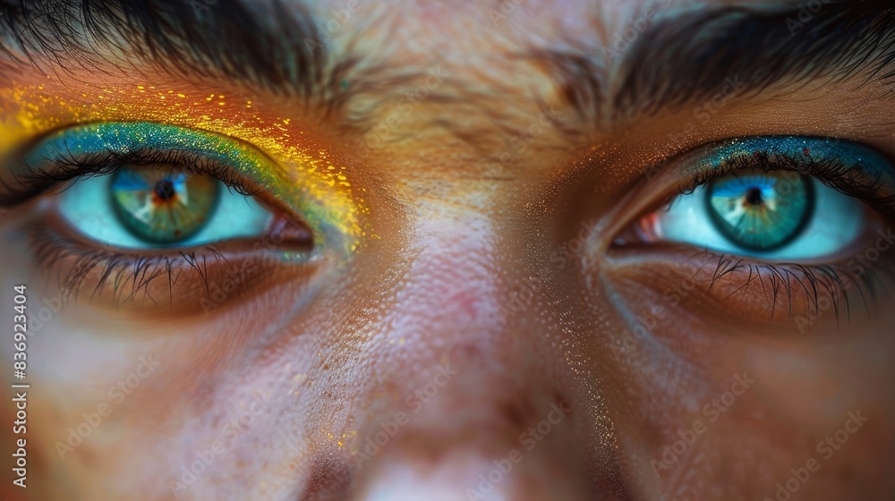 A close-up of a person's face their eyes filled with determination and pride reflecting the strength and solidarity of the LGBTQ community A close-up of a person's face their eyes filled with determination and pride reflecting the strength and solidarity of the LGBTQ community