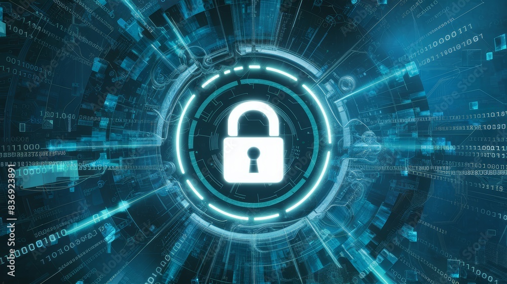 The padlock are intricate digital circuits and codes, suggesting a cyber realm The padlock are intricate digital circuits and codes, suggesting a cyber realm