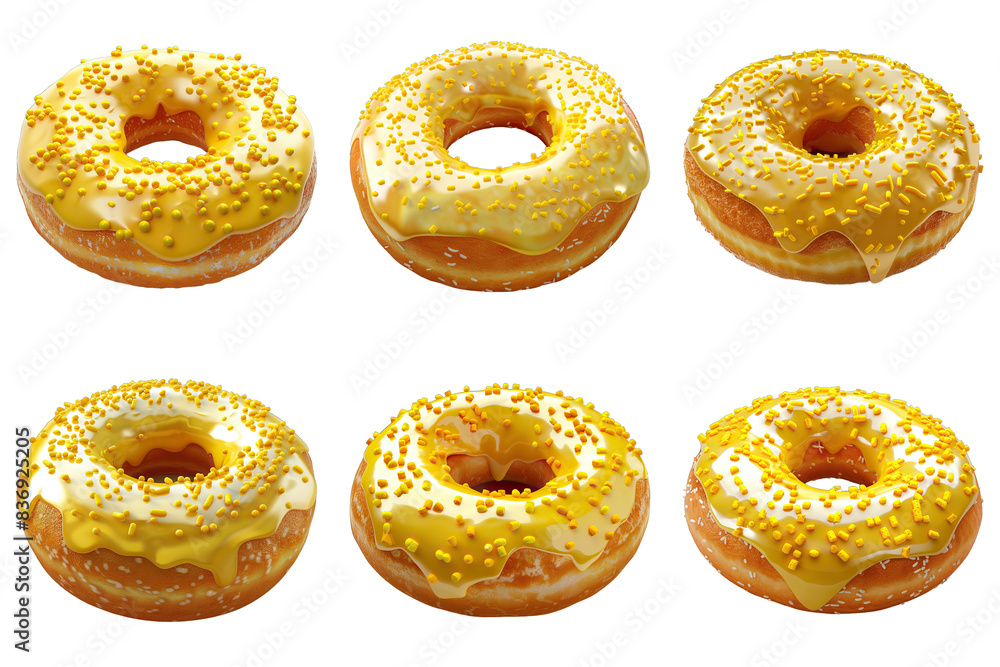 Set of Donut With Lemon Glaze And Yellow Sprinkles isolated on transparent png background collection set . Generative ai Set of Donut With Lemon Glaze And Yellow Sprinkles isolated on transparent png background collection set . Generative ai