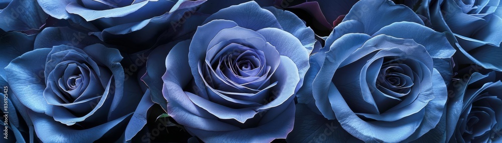 Majestic display of blue roses, each petal captured in stunning detail, evoking a serene and mystical aura Majestic display of blue roses, each petal captured in stunning detail, evoking a serene and mystical aura