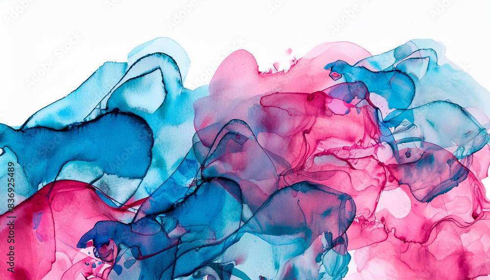 Watercolor abstract painting. Fluid art. Stains in water. Pink and blue colors. Modern hand drawn Watercolor abstract painting. Fluid art. Stains in water. Pink and blue colors. Modern hand drawn