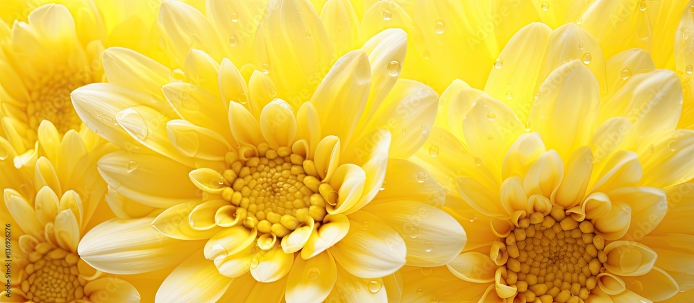 Close-up of yellow chrysanthemum petals with water droplets, showing copy space image. Close-up of yellow chrysanthemum petals with water droplets, showing copy space image.