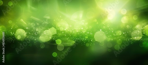 Abstract natural green lights with sun rays creating a bokeh effect in the background of the copy space image.