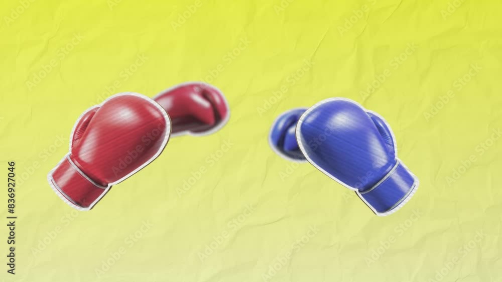 Two boxers in blue and red boxing gloves compete and try to punch each ...