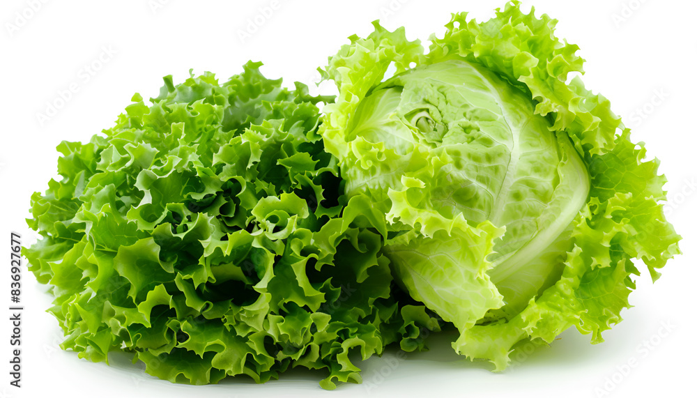 Whole and cut fresh green iceberg lettuces isolated on white Whole and cut fresh green iceberg lettuces isolated on white