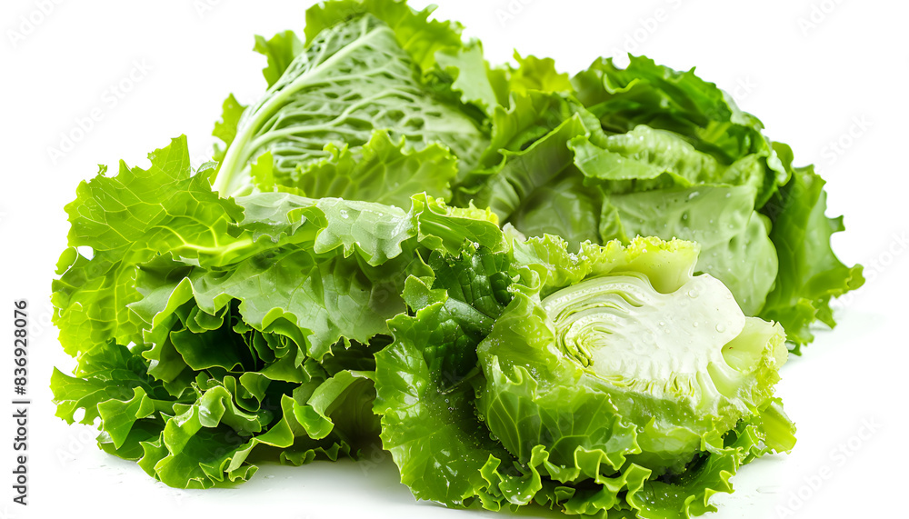 Whole and cut fresh green iceberg lettuces isolated on white Whole and cut fresh green iceberg lettuces isolated on white
