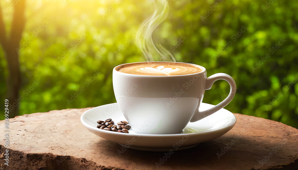 A coffee cup in a stunning nature environment. international day of coffee. A coffee cup in a stunning nature environment. international day of coffee.