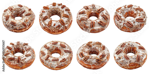 Set of Donut With Cinnamon Glaze And Pecans isolated on transparent png background collection set . Generative ai © ideaCuz Studio