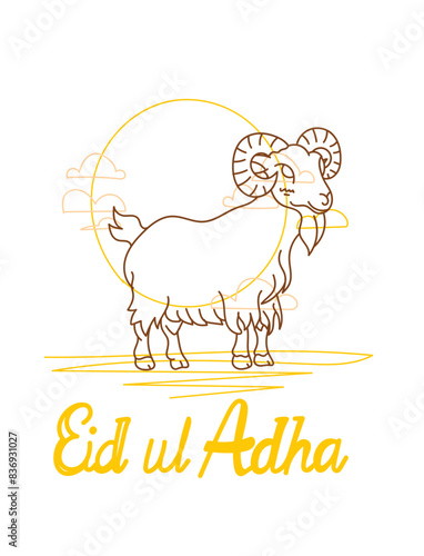 vector illustration. Muslim holiday Eid al-Adha. the sacrifice a ram or white and black sheep. graphic design decoration kurban bayrami. month lamb and a lamp.Translation from Arabic: Eid al-Adha