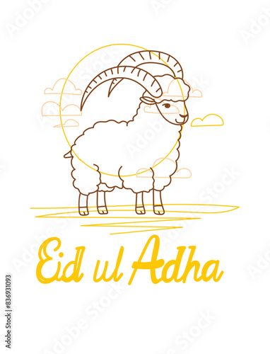 vector illustration. Muslim holiday Eid al-Adha. the sacrifice a ram or white and black sheep. graphic design decoration kurban bayrami. month lamb and a lamp.Translation from Arabic: Eid al-Adha