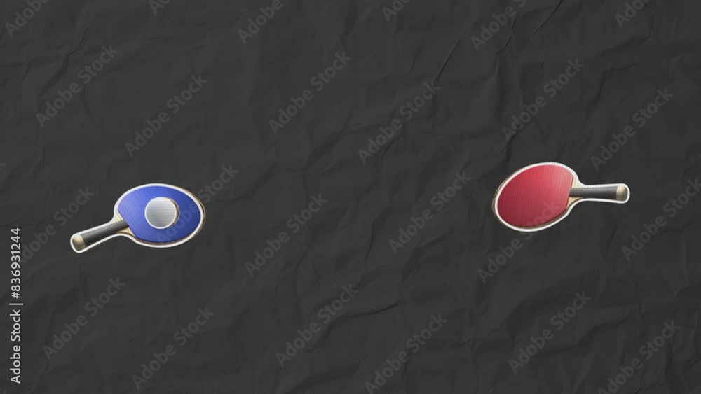 Two athletes with a red and blue racket play table tennis and hit a ...