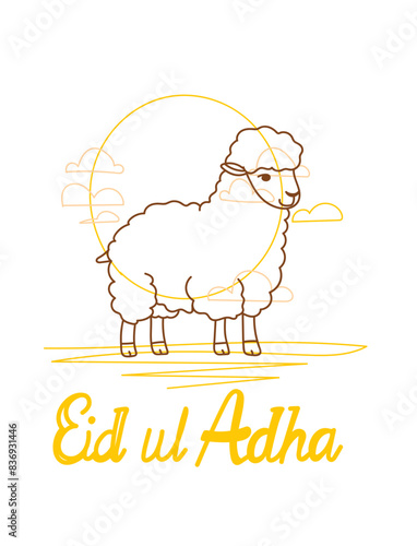 vector illustration. Muslim holiday Eid al-Adha. the sacrifice a ram or white and black sheep. graphic design decoration kurban bayrami. month lamb and a lamp.Translation from Arabic: Eid al-Adha