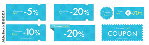 夏のセールに使える青い水玉模様のクーポンベクターアイコンセット2