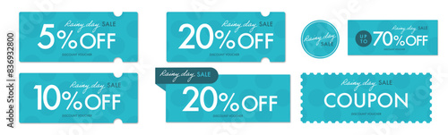 雨の日のセールに使える青い水玉模様のクーポンベクターアイコンセット