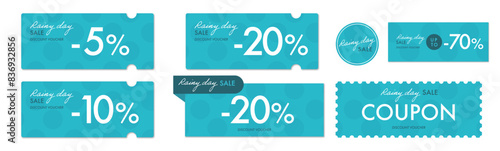 雨の日のセールに使える青い水玉模様のクーポンベクターアイコンセット2