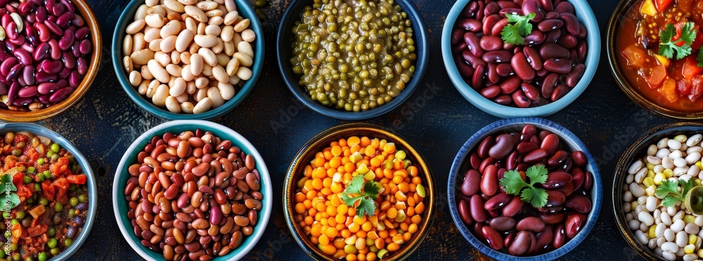 Colorful collage of various bean dishes from around the world generated by AI Colorful collage of various bean dishes from around the world generated by AI