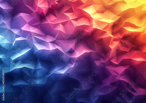 Background abstract, vector illustration of an abstract geometric background with low poly shapes in vibrant gradient colors that transitions from blue to orange photo