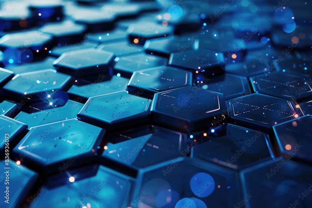 Obraz premium Blue hexagon computer keyboard
