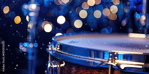 Close-Up of Snare Drum with Blue Bokeh Lights photo