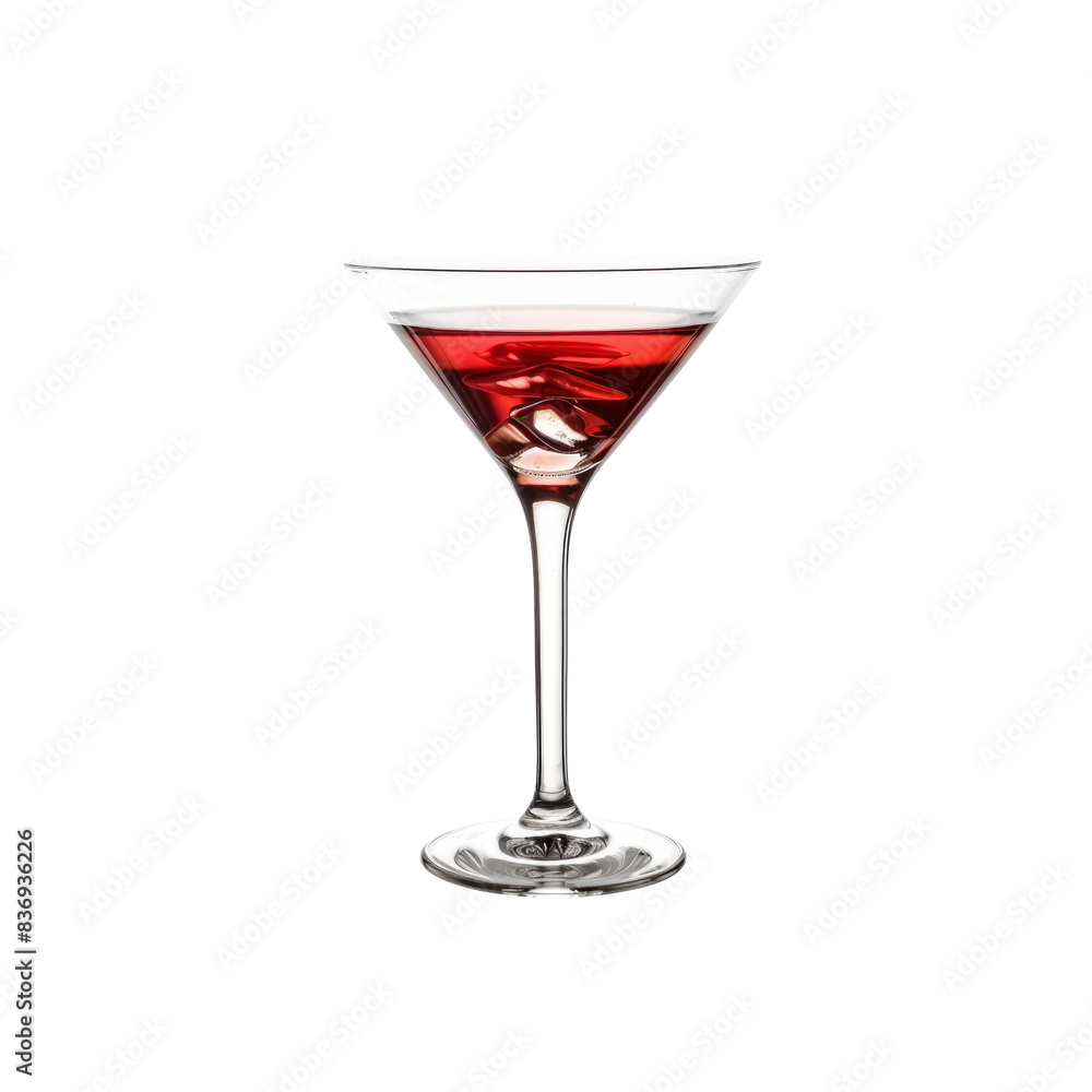 A Martini Glass Filled With A Cosmopolitan Cocktail, Its Rich Red Color Striking Against The White Background A Martini Glass Filled With A Cosmopolitan Cocktail, Its Rich Red Color Striking Against The White Background