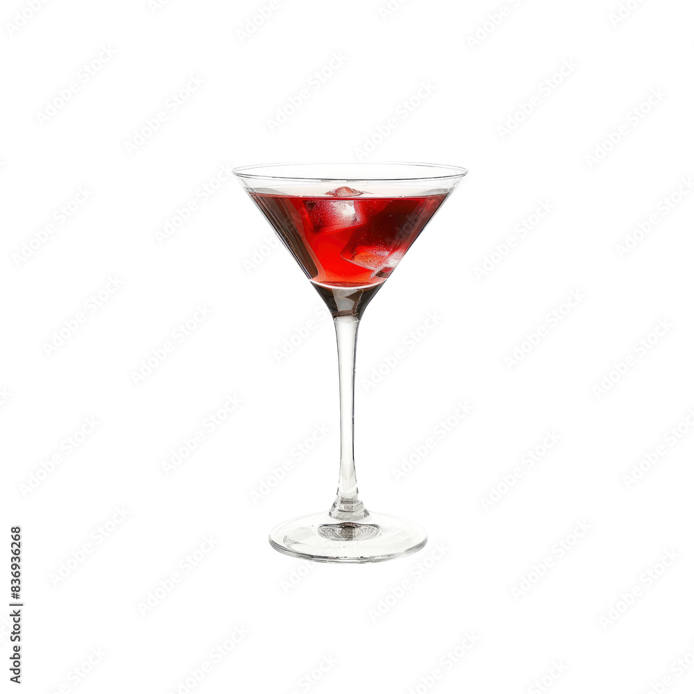 A Martini Glass Filled With A Cosmopolitan Cocktail, Its Rich Red Color Striking Against The White Background A Martini Glass Filled With A Cosmopolitan Cocktail, Its Rich Red Color Striking Against The White Background