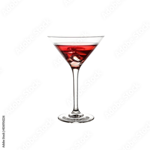 A Martini Glass Filled With A Cosmopolitan Cocktail, Its Rich Red Color Striking Against The White Background