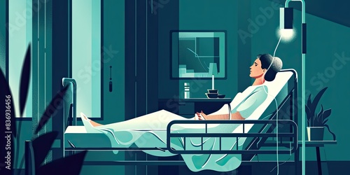 a image of a woman in a hospital bed with a driper photo