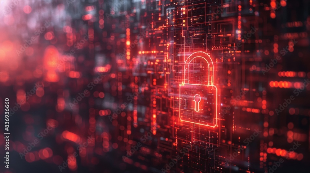 A red lock on a digital background, AI A red lock on a digital background, AI