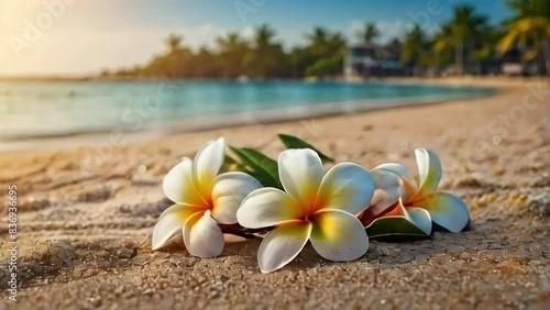 frangipani flowers on the beach