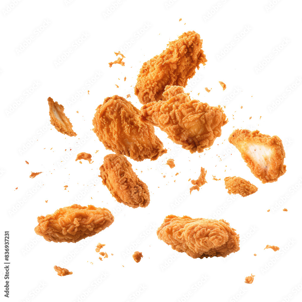 flaying Fried chicken wings isolated on transparent background Remove, Clipping Path flaying Fried chicken wings isolated on transparent background Remove, Clipping Path