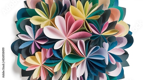 Beautiful three dimensional collage of different paper colors as abstract floral pattern © Kartik