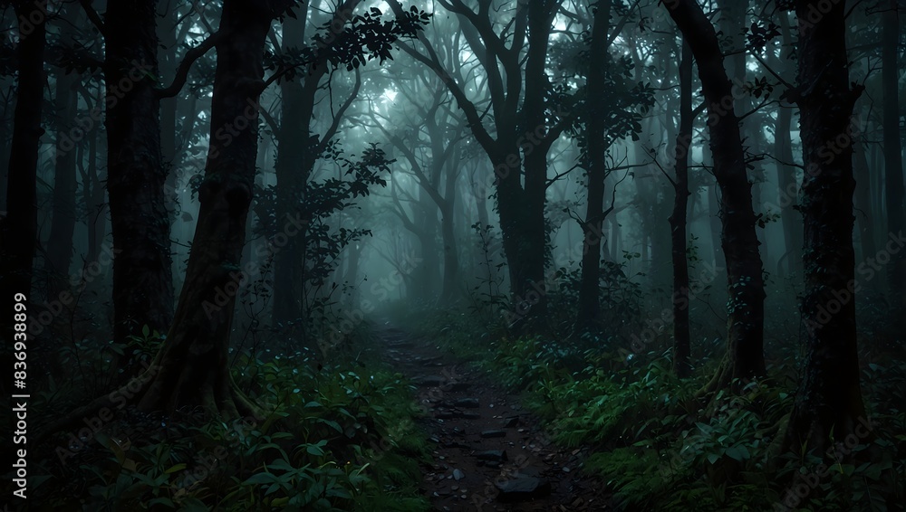 The dense canopy of the dark forest, a forgotten path leads to a realm of forgotten secrets ai_generated The dense canopy of the dark forest, a forgotten path leads to a realm of forgotten secrets ai_generated