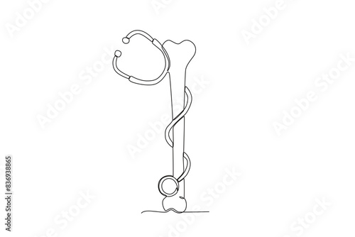 Single continuous line drawing of a Bones and stethoscope, World Osteoporosis Day concept. One line draw design vector illustration
