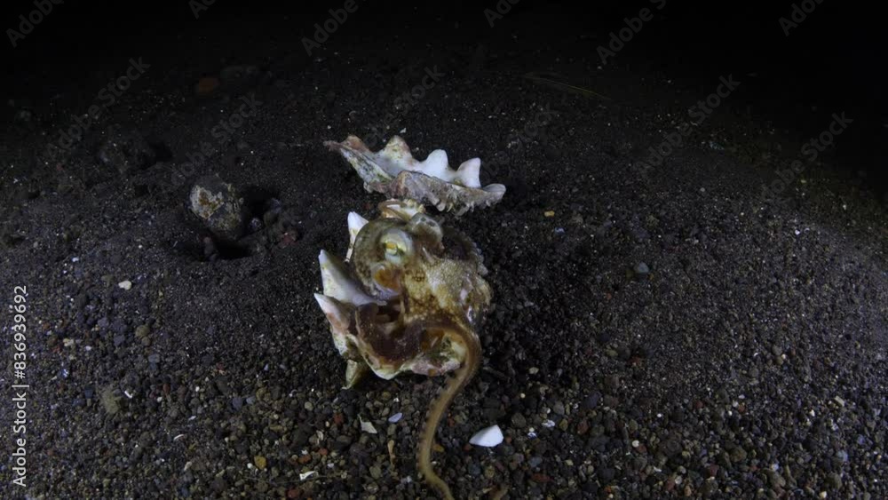 Coconut Octopus. Amazing underwater macro world of Tulamben, Bali, Indonesia. Coconut Octopus. Amazing underwater macro world of Tulamben, Bali, Indonesia.