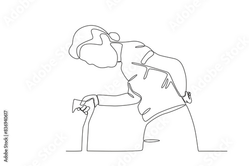 Single continuous line drawing of a Woman with osteoporosis disease, World Osteoporosis Day concept. One line draw design vector illustration
