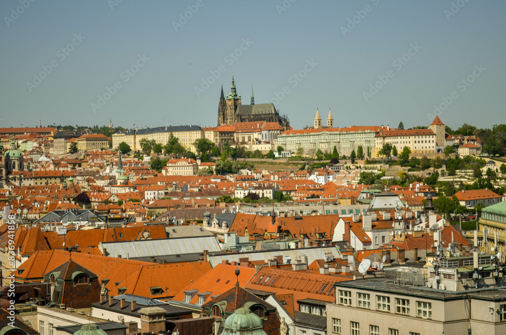Fototapeta premium Prague castle from Prague old town hall tower