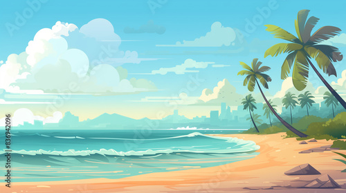 Sun-Kissed Shore  A Beach Illustration in Flat Design 