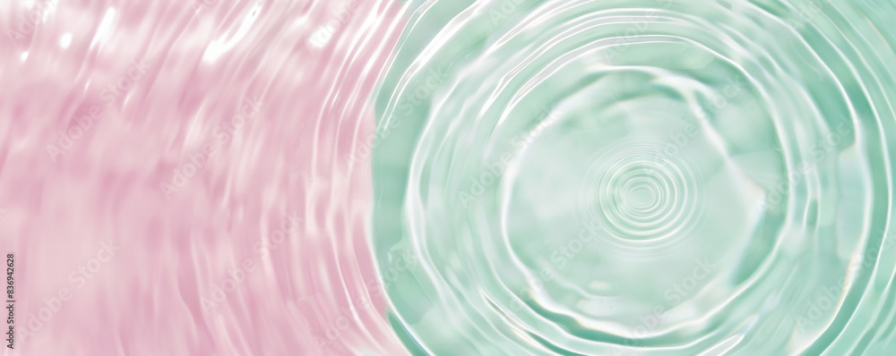 Colorful liquid top view. Water surface with gentle ripples and concentric rings, capturing the serene and refreshing essence of calm water Colorful liquid top view. Water surface with gentle ripples and concentric rings, capturing the serene and refreshing essence of calm water