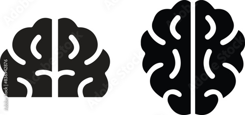 Set of Black human Brain silhouette. Brain symbols in fill styles. Top view designs vectors illustration template. Brainstorm think ideas signs Logotype concepts icons isolated transparent background.