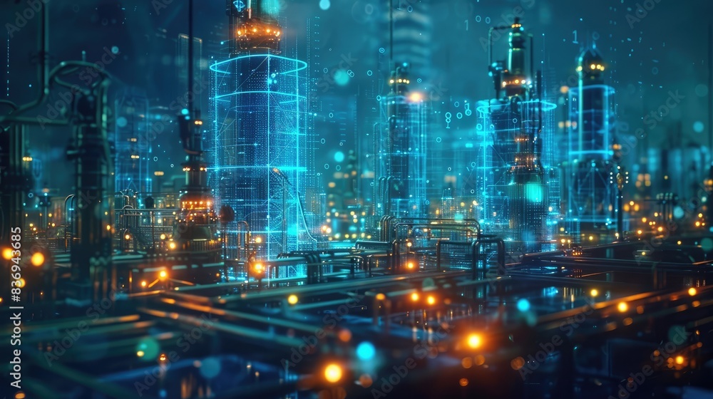 Obraz premium Futuristic industrial with blue digital circuit designs