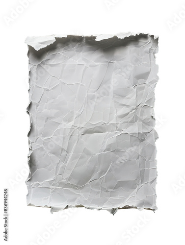 Crumpled blank paper, detailed texture, isolated on transparent