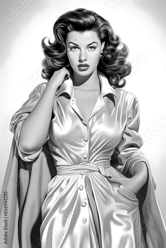 Vintage 1950s Portrait Sketch A Beautifully Rendered Illustration Capturing the Essence and Glamour of a Woman from the Golden Era  Showcasing Timeless Elegance and Classic Style Wallpaper Digital Art